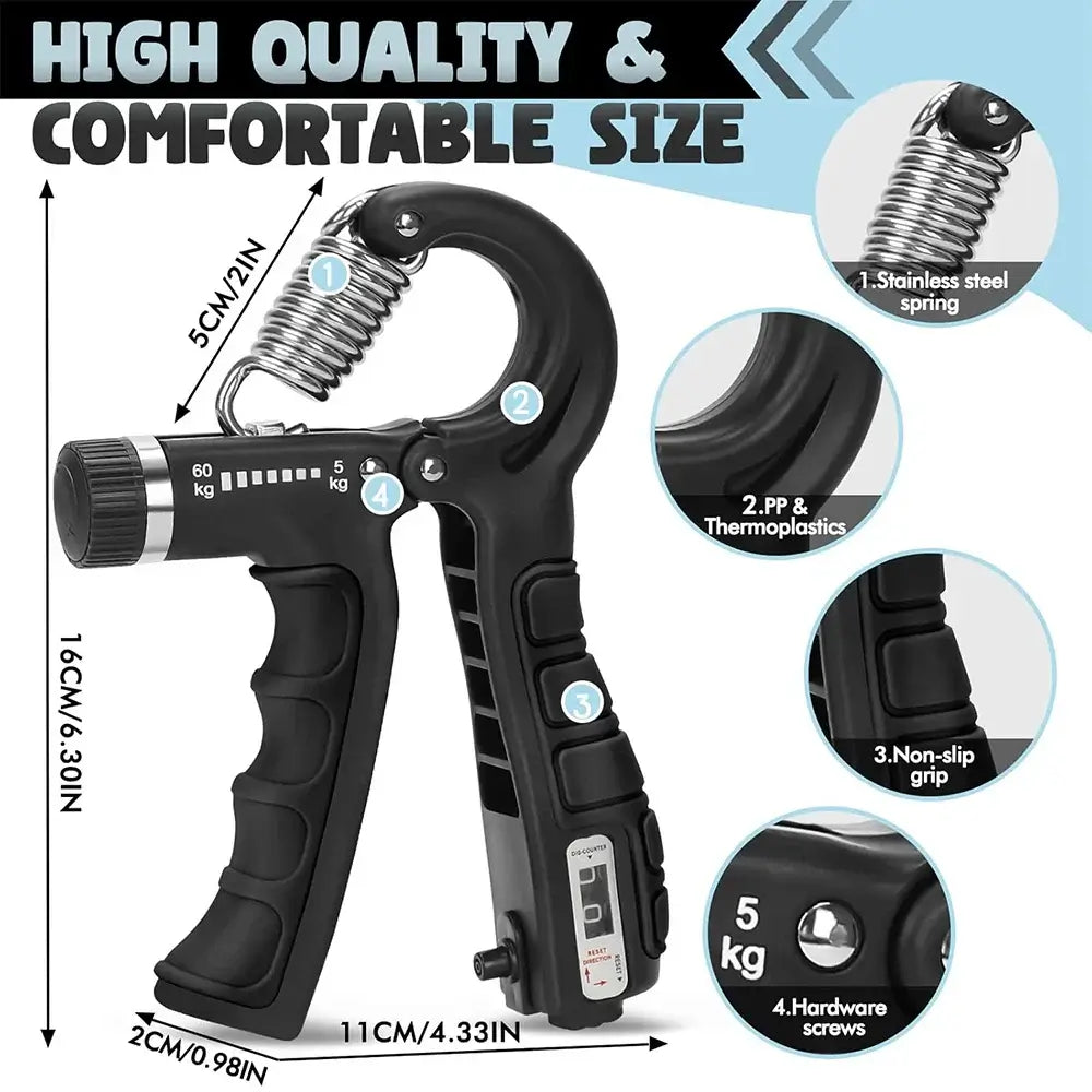Adjustable Hand Grip Strengthener 5-60kg showcasing high quality design and comfortable grip details.