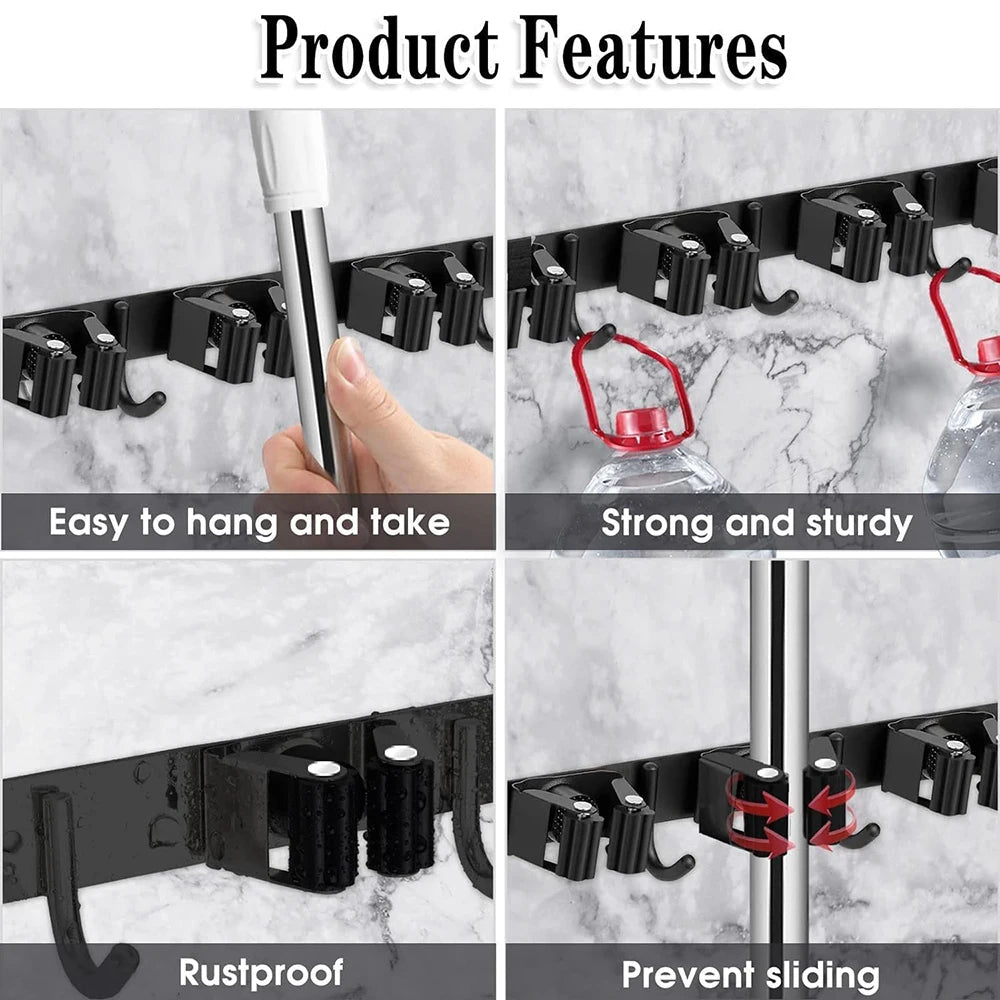 Mop and Broom Holder prevents sliding and corrosion with its high quality stainless steel and design.