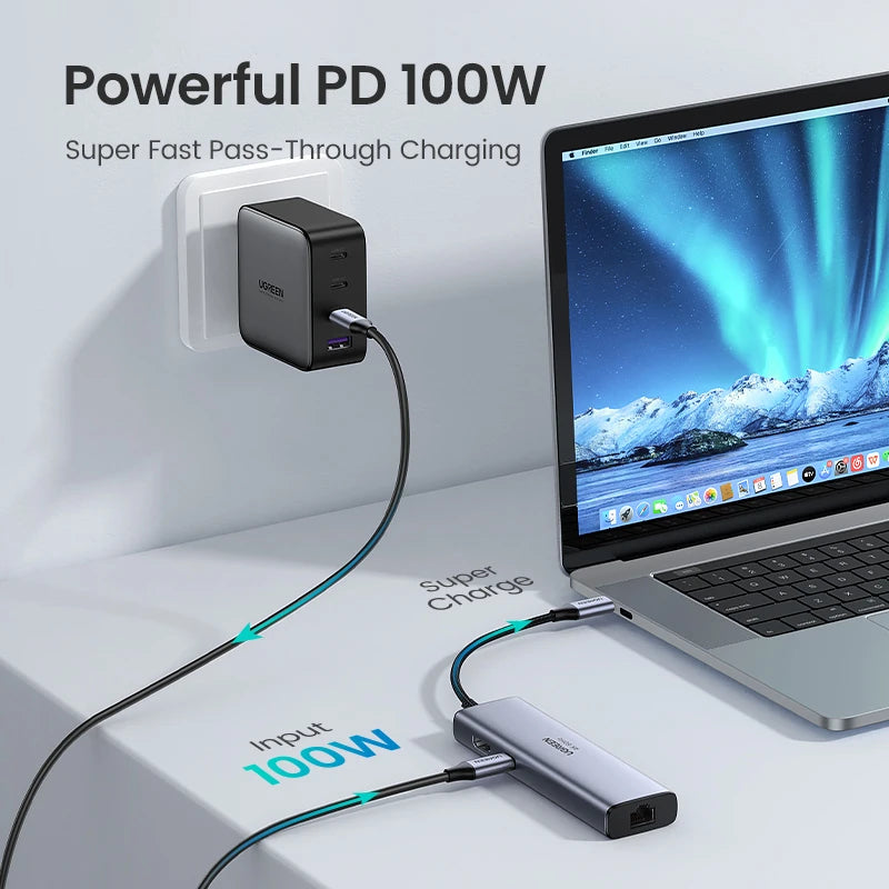7-In-1 Type-C 4K60Hz HDMI Hub connected to a laptop.
