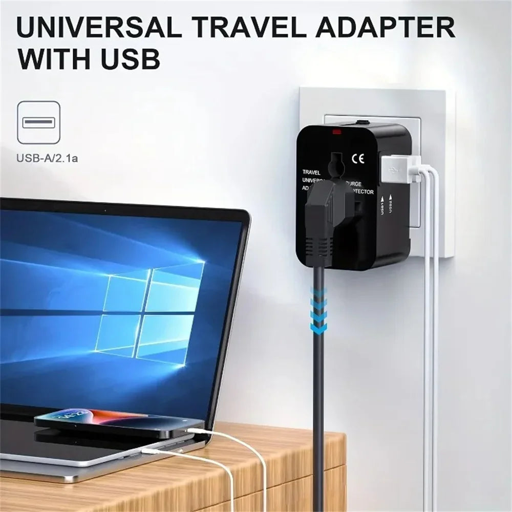 Universal Travel Adapter powering a Laptop.