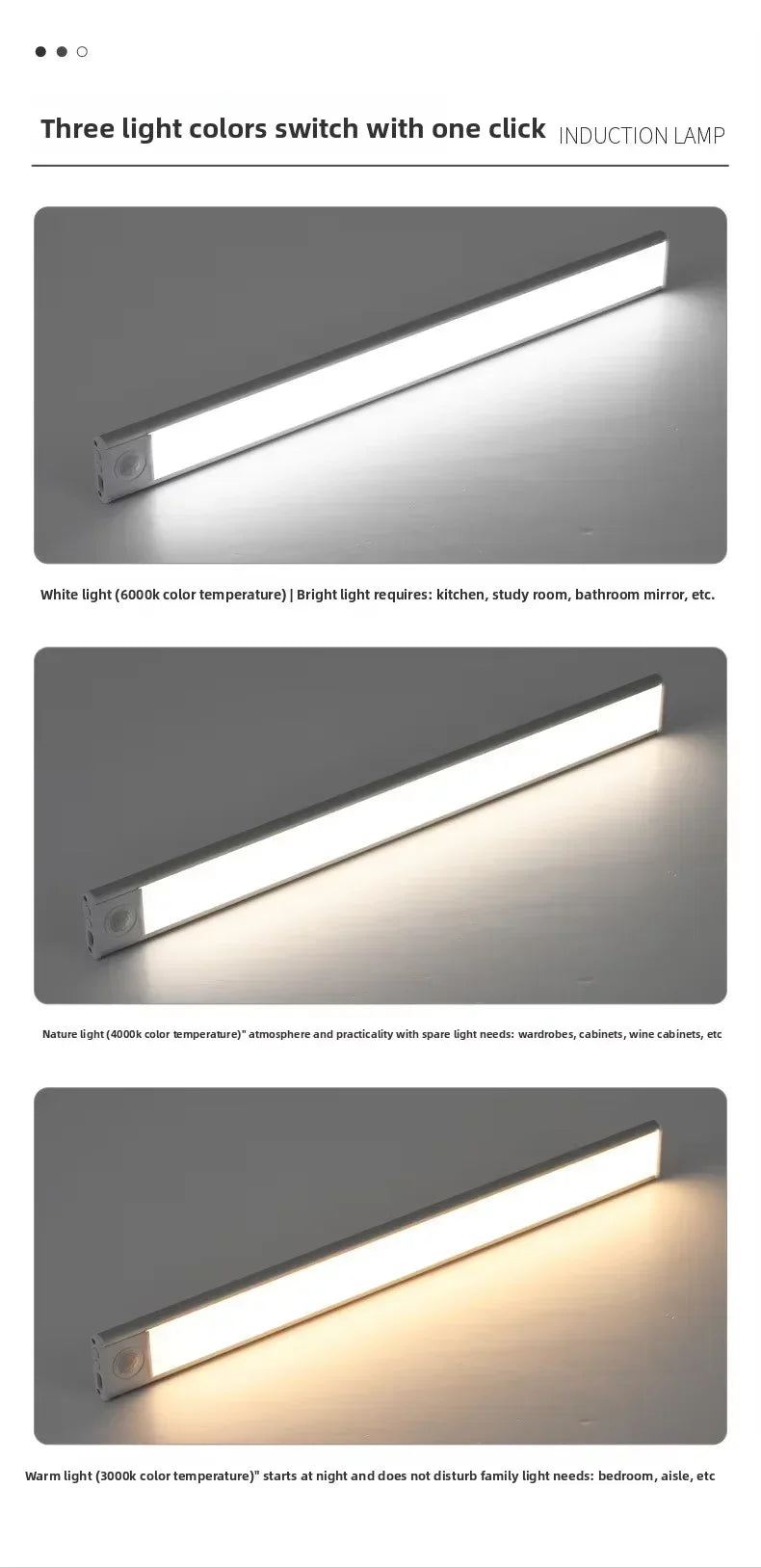 Light switch colors of the Rechargeable Ultra-Thin Cabinet Light.