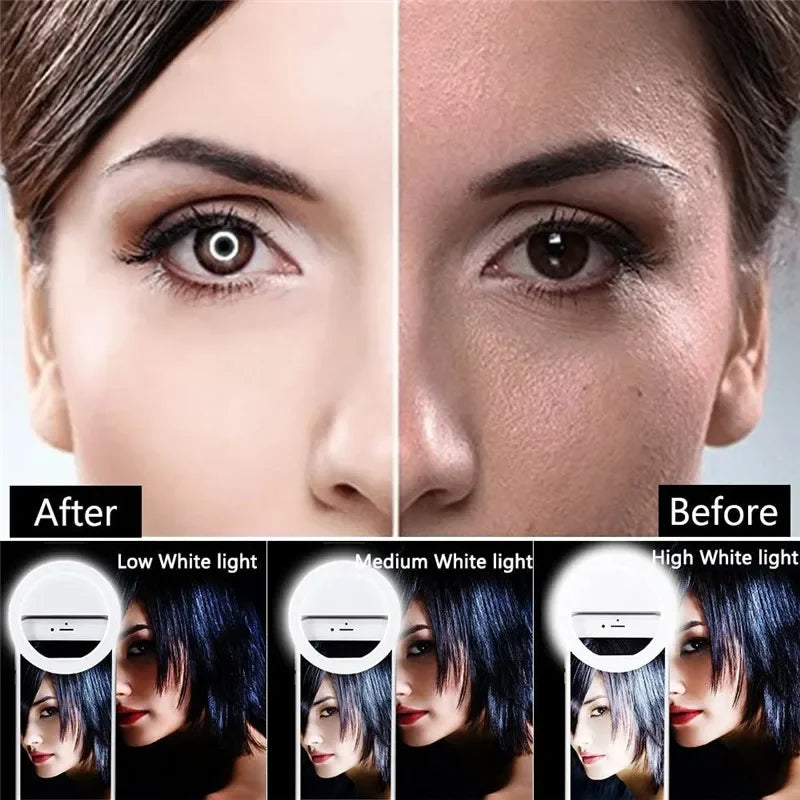 Comparison of photo with and without the LED Light Selfie Ring.