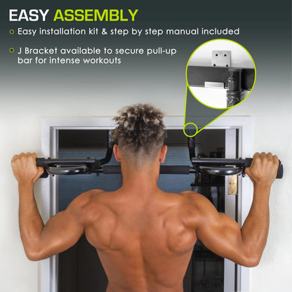 Multi-Grip Pull-Up Bar with easy assembly and J-Bracket for secure installation.