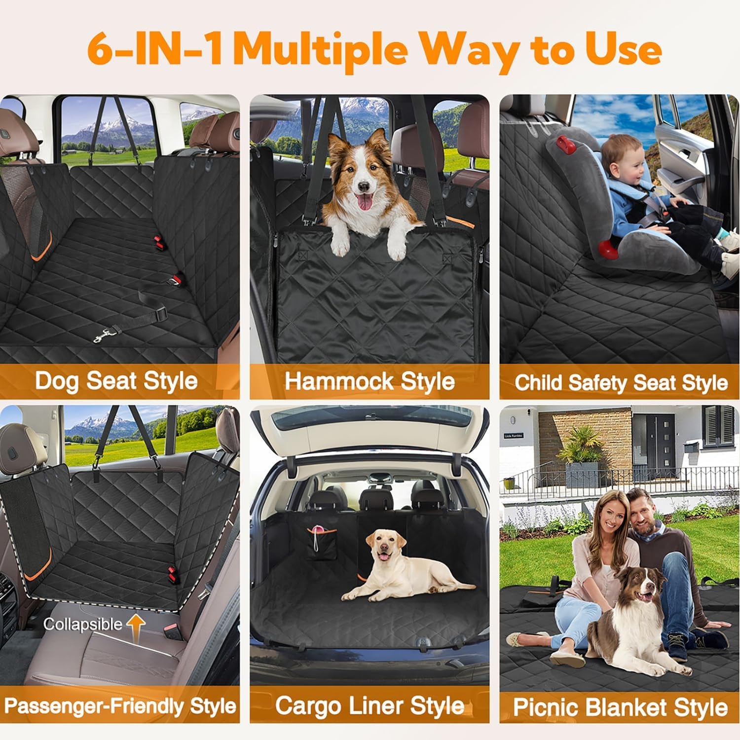 Premium Dog Car Seat Cover for Back Seat - 600D Heavy Duty