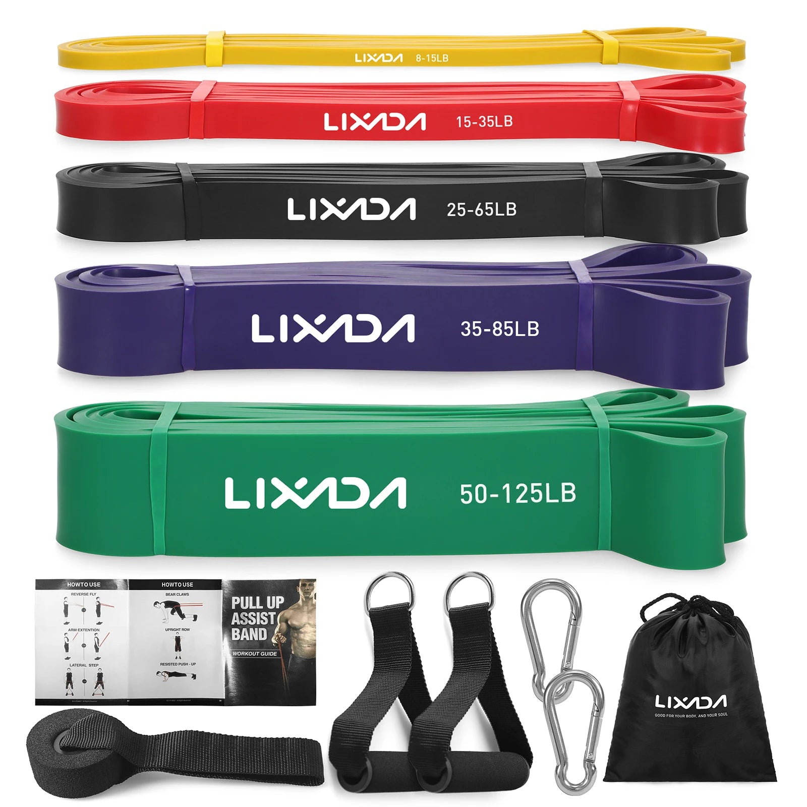 Whole package of the Lixada Resistance Bands Set.