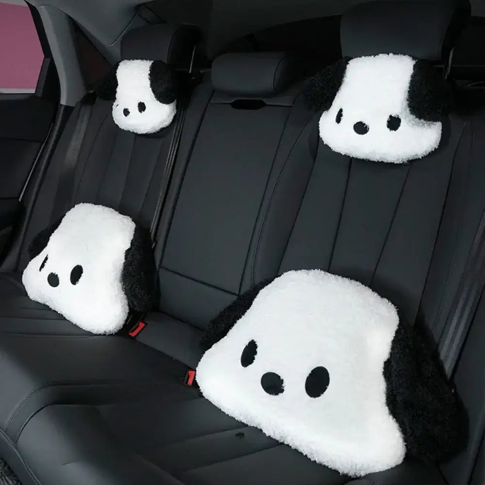Car Headrest Neck Pillow set equipped on both car seats.