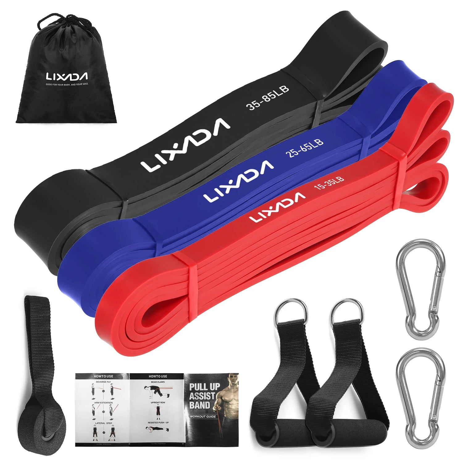 Whole package of the Lixada Resistance Bands Set.