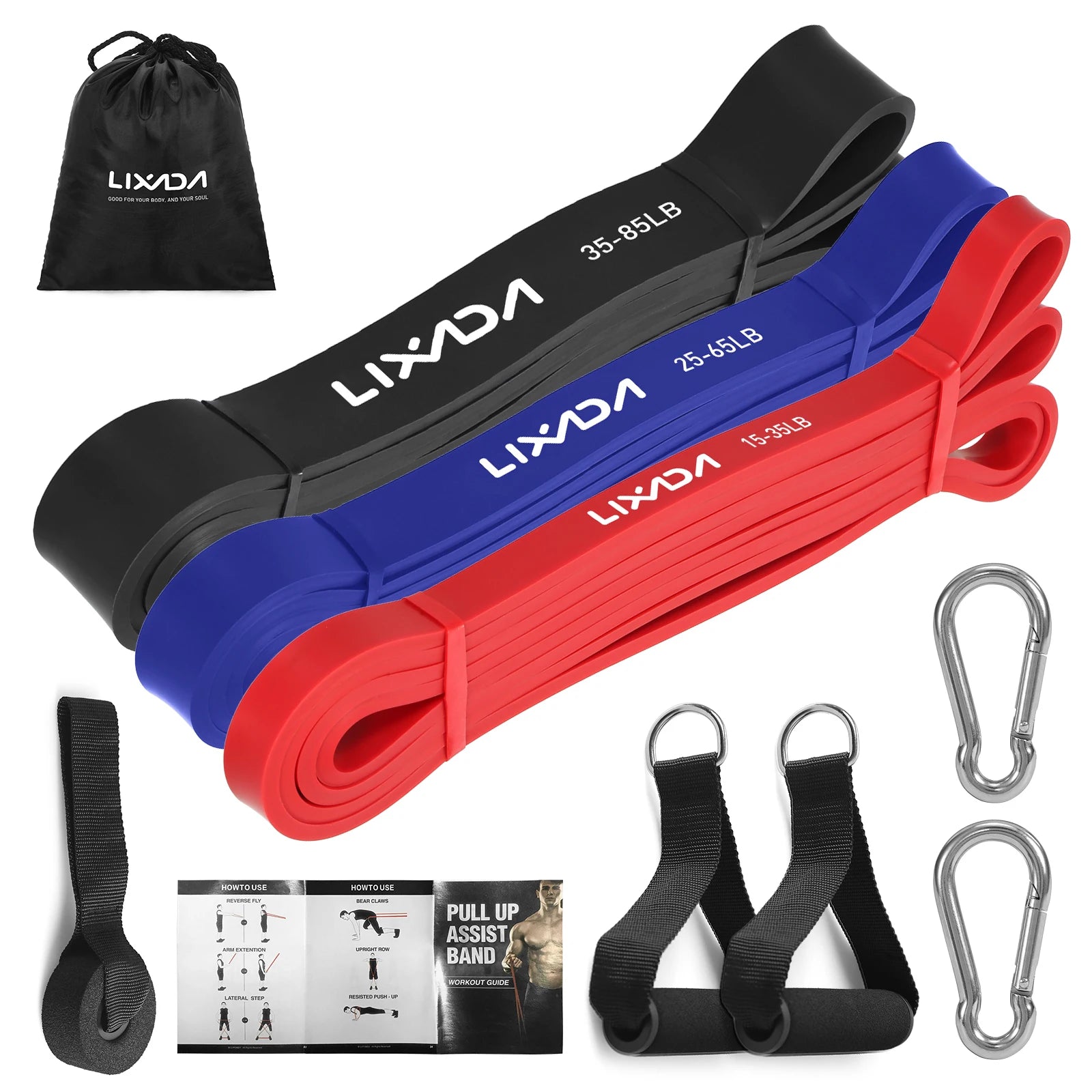 Whole package of the Lixada Resistance Bands Set.