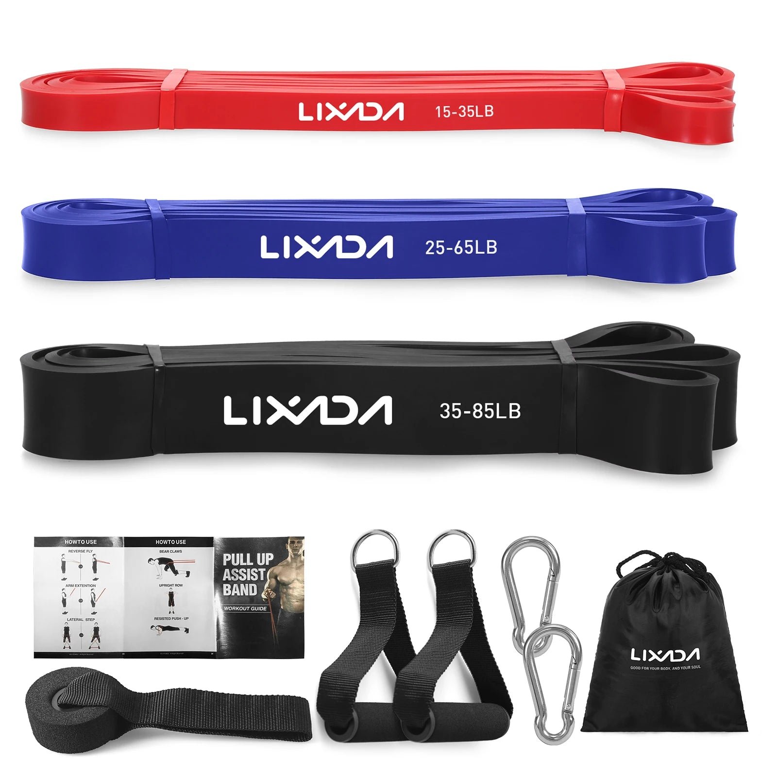 All the pieces in the Lixada Resistance Bands Set.