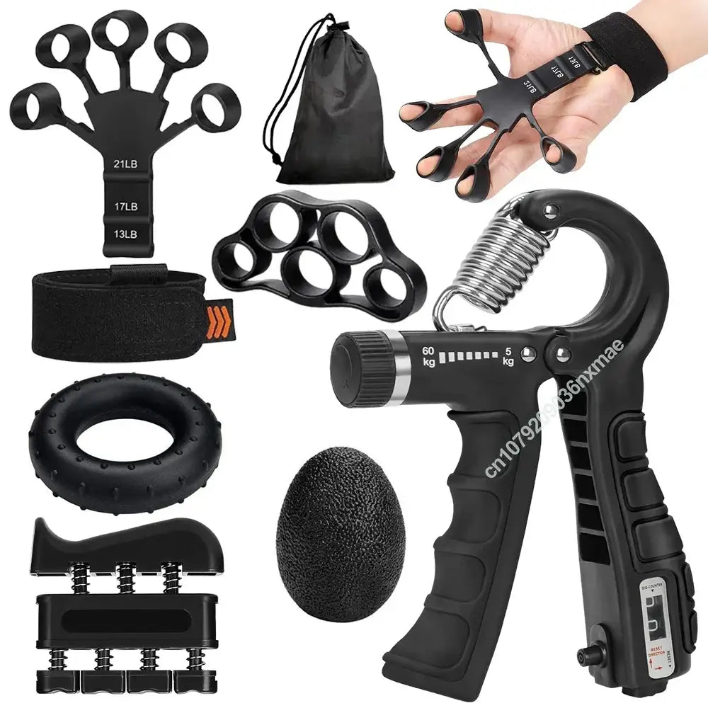 Full package of hand exercising tools including adjustable hand grip Strengthener.