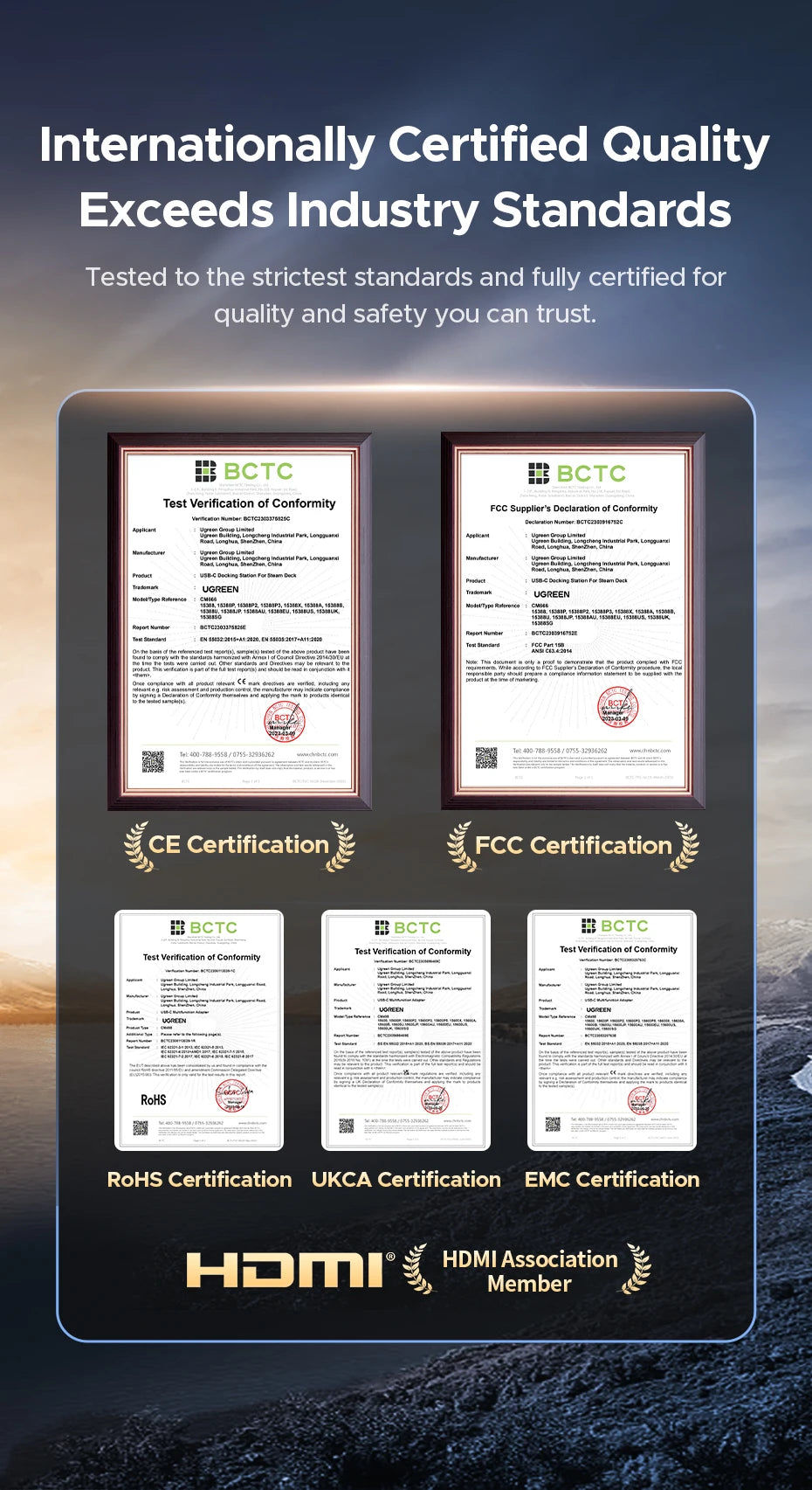 Image of certifications of the 7-In-1 Type-C 4K60Hz HDMI Hub.