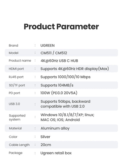 Details of the 7-In-1 Type-C 4K60Hz HDMI Hub.